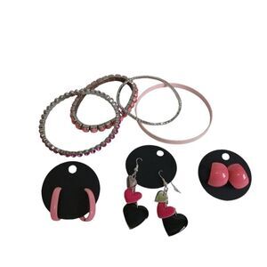 Bundle of 4 Bracelets & 3 Pairs of Earrings Pink Fashion Jewelry Fair Condition